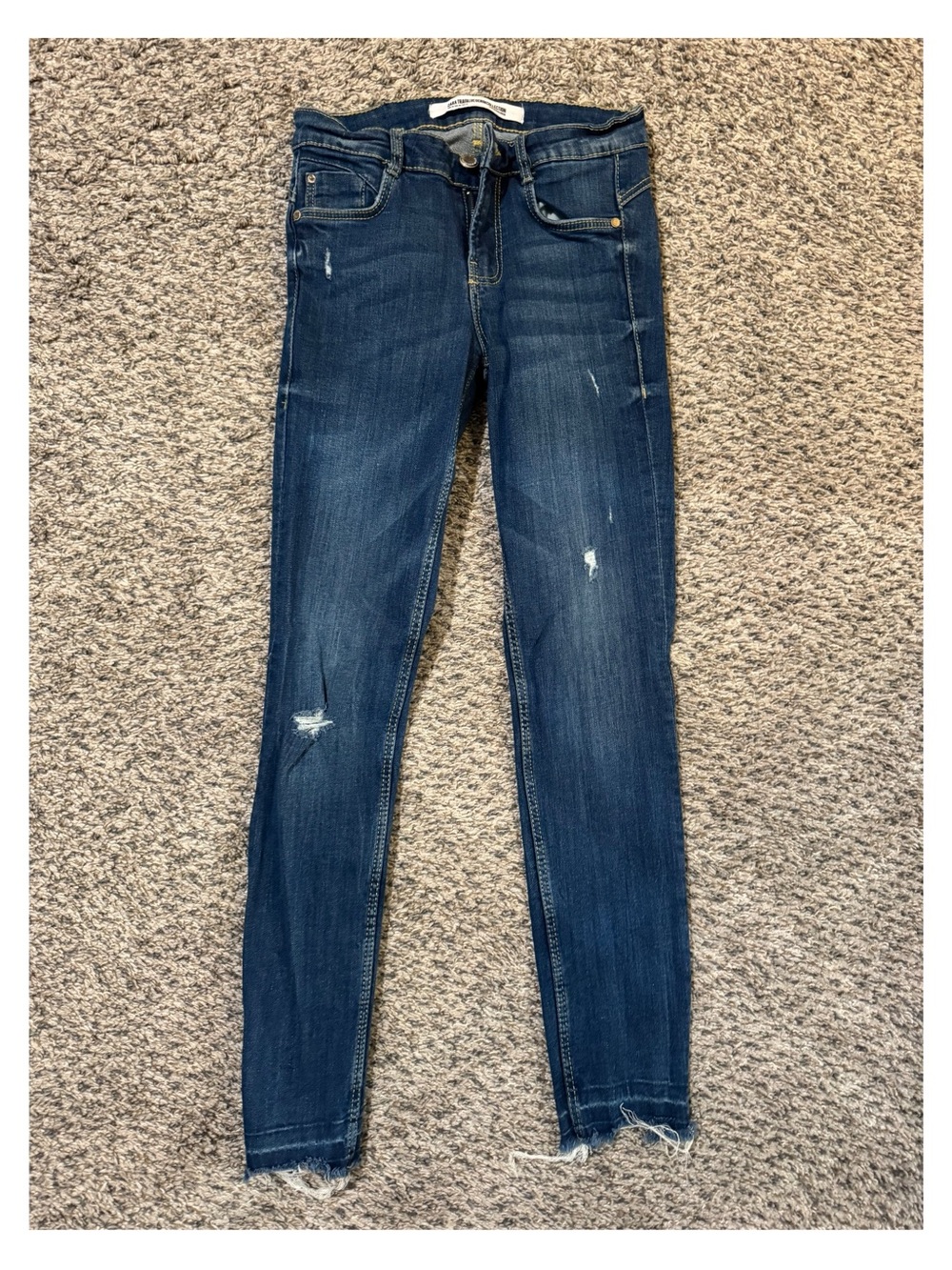 Zara Dark Blue Distressed Skinny Jeans - Raw Hem